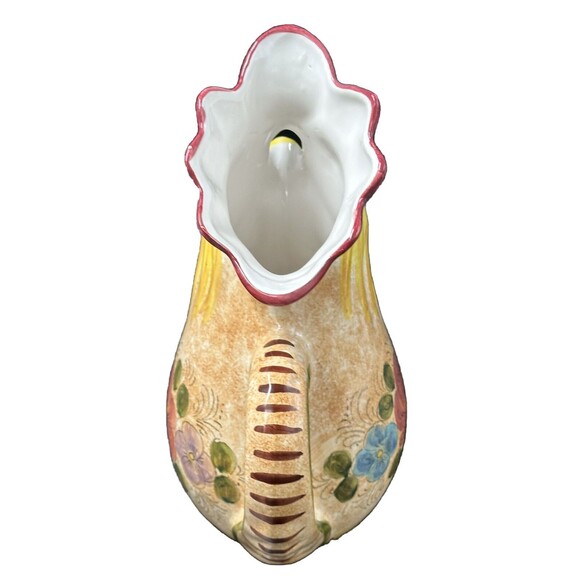 Floral Ceramic Rooster Pitcher made in Orvieto Italy 10.5 Inches Tall - Picture 4 of 6